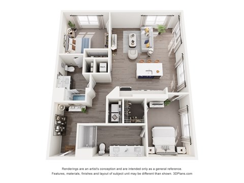 Floor plan for 2 beds, 2 baths, 1173 sqft
